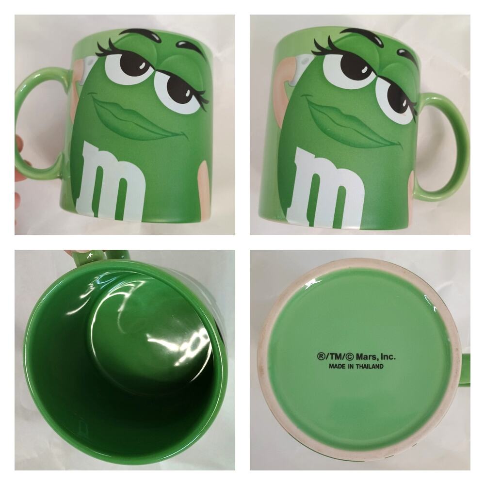 Green M&M Ceramic Mug & To-Go Coffee Cup Set w/ Lid | Tea Drinkware Collectible - Picture 2 of 10